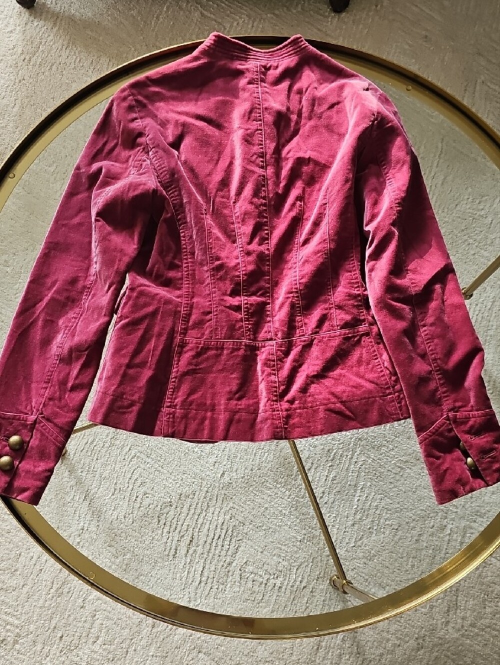 Boden Velvet Raspberry-Pink Utility Jacket with Brass Buttons - Picture 3 of 6